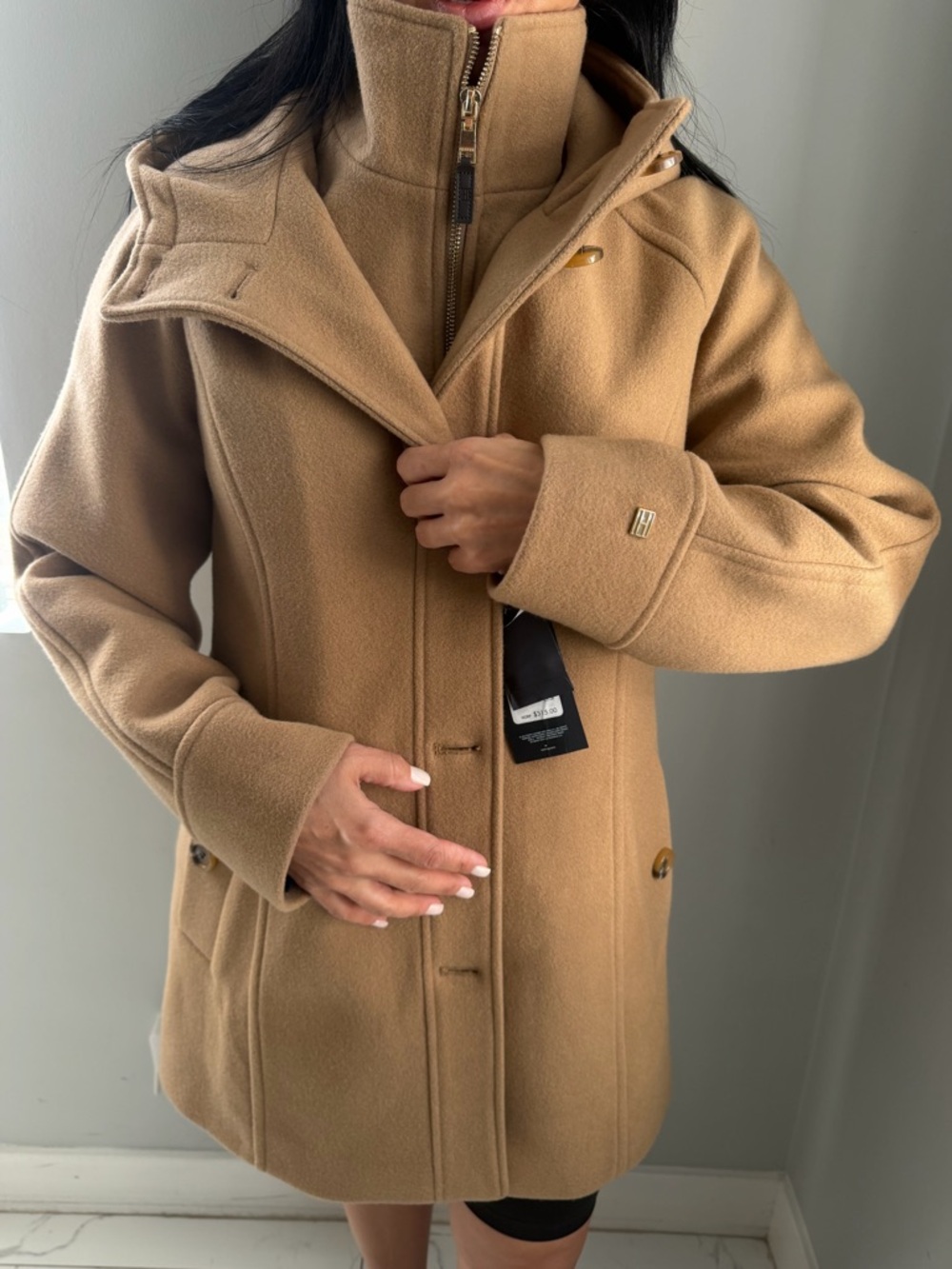 Tommy Hilfiger Camel Pea Coat - Tan Wool-Blend